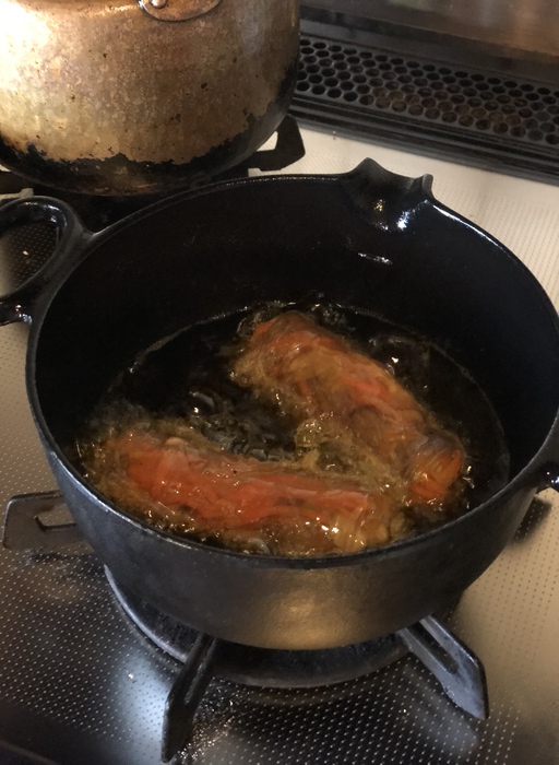 人参、舞茸、油揚げの揚げ春巻き_1