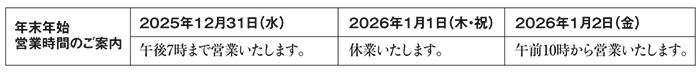 そごう西武 年末年始 営業時間